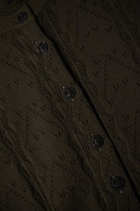 CHANEL 08S Dark Olive Pointelle Knit Dress 36 38 シャネル ダークオリーブ ポワンテル ニット ココボタン ワンピース 即発