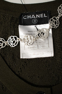 CHANEL 08S Dark Olive Pointelle Knit Dress 36 38 シャネル ダークオリーブ ポワンテル ニット ココボタン ワンピース 即発
