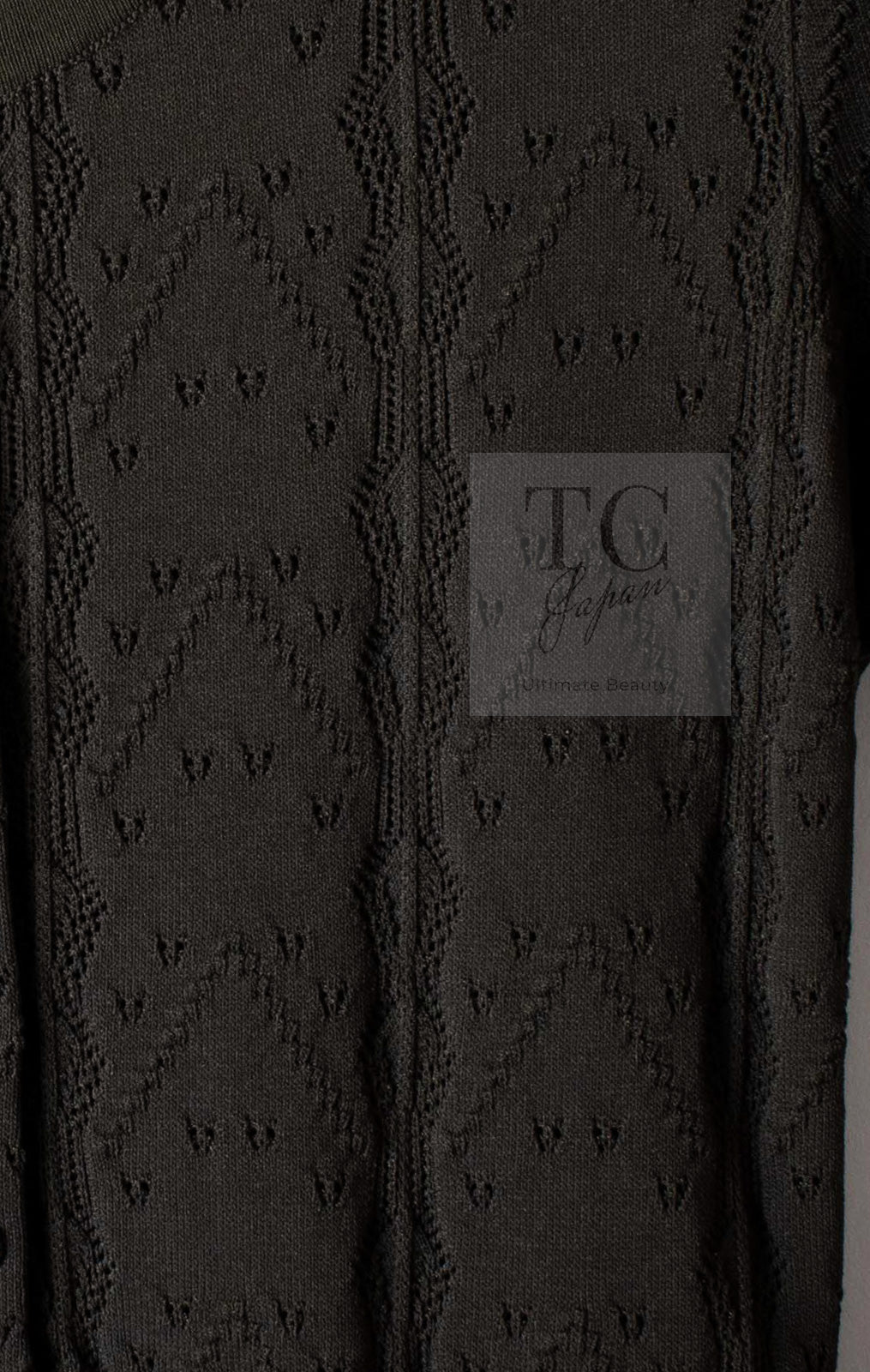 CHANEL 08S Dark Olive Pointelle Knit Dress 36 38 シャネル ダークオリーブ ポワンテル ニット ココボタン ワンピース 即発