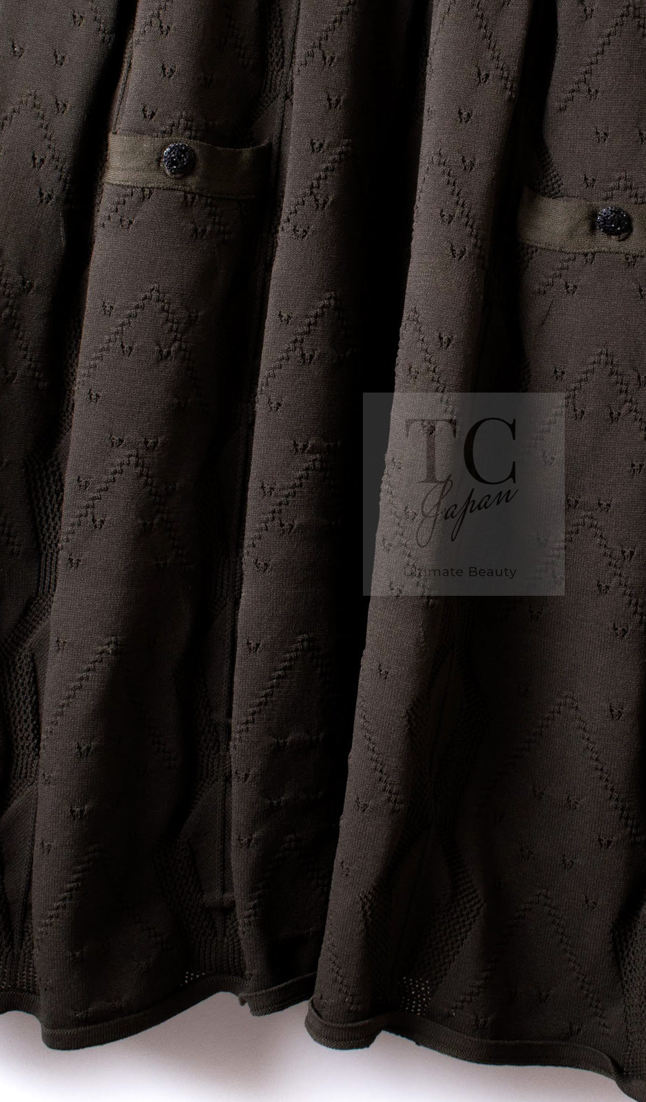 CHANEL 08S Dark Olive Pointelle Knit Dress 36 38 シャネル ダークオリーブ ポワンテル ニット ココボタン ワンピース 即発