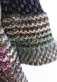 CHANEL 11PF Paris Byzance Gold Thread Mix Wool Knit Dress 34 36 シャネル ネイビー ミックス メタリック ニット ワンピース 即発