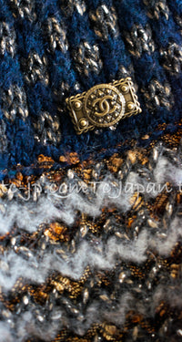 CHANEL 11PF Paris Byzance Gold Thread Mix Wool Knit Dress 34 36 シャネル ネイビー ミックス メタリック ニット ワンピース 即発