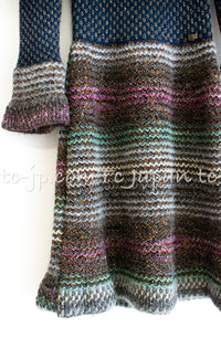 CHANEL 11PF Paris Byzance Gold Thread Mix Wool Knit Dress 34 36 シャネル ネイビー ミックス メタリック ニット ワンピース 即発