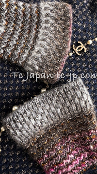 CHANEL 11PF Paris Byzance Gold Thread Mix Wool Knit Dress 34 36 シャネル ネイビー ミックス メタリック ニット ワンピース 即発