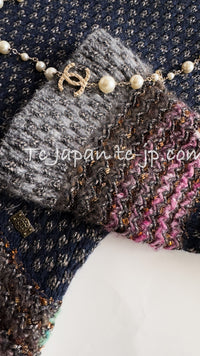 CHANEL 11PF Paris Byzance Gold Thread Mix Wool Knit Dress 34 36 シャネル ネイビー ミックス メタリック ニット ワンピース 即発
