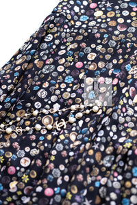 CHANEL 13B Black Silk CC Button Series Velvet Short Sleeve Dress 36 38 シャネル シルク CC ボタン シリーズ 柄 ベルベット 半袖 ワンピース 即発