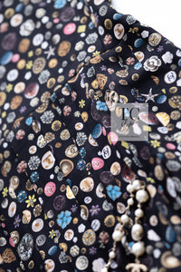 CHANEL 13B Black Silk CC Button Series Velvet Short Sleeve Dress 36 38 シャネル シルク CC ボタン シリーズ 柄 ベルベット 半袖 ワンピース 即発