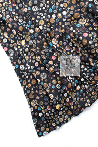 CHANEL 13B Black Silk CC Button Series Velvet Short Sleeve Dress 36 38 シャネル シルク CC ボタン シリーズ 柄 ベルベット 半袖 ワンピース 即発