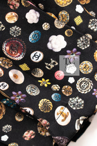 CHANEL 13B Black Silk CC Button Series Velvet Short Sleeve Dress 36 38 シャネル シルク CC ボタン シリーズ 柄 ベルベット 半袖 ワンピース 即発