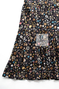 CHANEL 13B Black Silk CC Button Series Velvet Short Sleeve Dress 36 38 シャネル シルク CC ボタン シリーズ 柄 ベルベット 半袖 ワンピース 即発