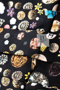 CHANEL 13B Black Silk CC Button Series Velvet Short Sleeve Dress 36 38 シャネル シルク CC ボタン シリーズ 柄 ベルベット 半袖 ワンピース 即発