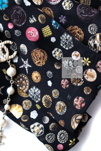 CHANEL 13B Black Silk CC Button Series Velvet Short Sleeve Dress 36 38 シャネル シルク CC ボタン シリーズ 柄 ベルベット 半袖 ワンピース 即発
