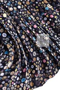 CHANEL 13B Black Silk CC Button Series Velvet Short Sleeve Dress 36 38 シャネル シルク CC ボタン シリーズ 柄 ベルベット 半袖 ワンピース 即発