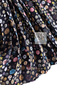 CHANEL 13B Black Silk CC Button Series Velvet Short Sleeve Dress 36 38 シャネル シルク CC ボタン シリーズ 柄 ベルベット 半袖 ワンピース 即発