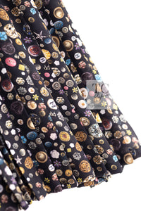 CHANEL 13B Black Silk CC Button Series Velvet Short Sleeve Dress 36 38 シャネル シルク CC ボタン シリーズ 柄 ベルベット 半袖 ワンピース 即発