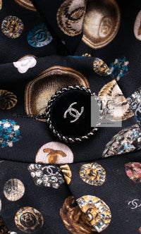 CHANEL 13B Black Silk CC Button Series Velvet Short Sleeve Dress 36 38 シャネル シルク CC ボタン シリーズ 柄 ベルベット 半袖 ワンピース 即発