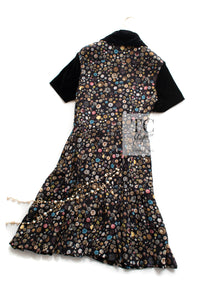 CHANEL 13B Black Silk CC Button Series Velvet Short Sleeve Dress 36 38 シャネル シルク CC ボタン シリーズ 柄 ベルベット 半袖 ワンピース 即発