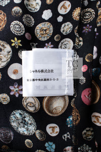 CHANEL 13B Black Silk CC Button Series Velvet Short Sleeve Dress 36 38 シャネル シルク CC ボタン シリーズ 柄 ベルベット 半袖 ワンピース 即発