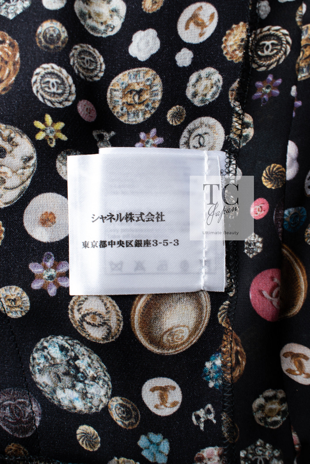 CHANEL 13B Black Silk CC Button Series Velvet Short Sleeve Dress 36 38 シャネル シルク CC ボタン シリーズ 柄 ベルベット 半袖 ワンピース 即発