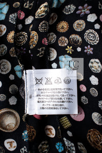 CHANEL 13B Black Silk CC Button Series Velvet Short Sleeve Dress 36 38 シャネル シルク CC ボタン シリーズ 柄 ベルベット 半袖 ワンピース 即発