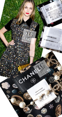 CHANEL 13B Black Silk CC Button Series Velvet Short Sleeve Dress 36 38 シャネル シルク CC ボタン シリーズ 柄 ベルベット 半袖 ワンピース 即発