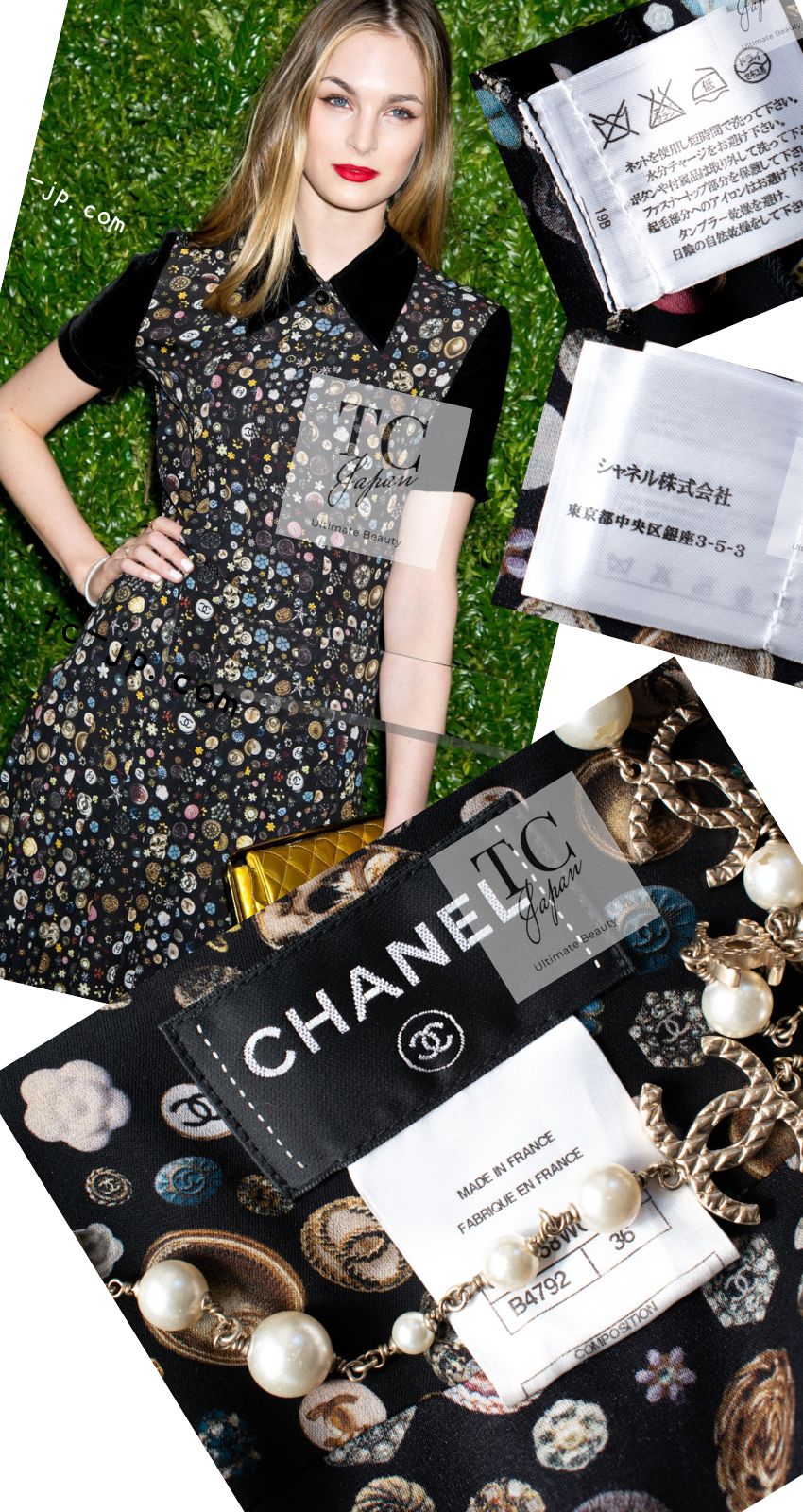 CHANEL 13B Black Silk CC Button Series Velvet Short Sleeve Dress 36 38 シャネル シルク CC ボタン シリーズ 柄 ベルベット 半袖 ワンピース 即発