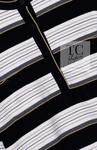 CHANEL 07S Beige Ivory Black Metallic Striped Silk Tunic Tops 40 シャネル ベージュ アイボリー ブラック メタリック ストライプ シルク チュニックトップス 即発