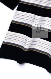 CHANEL 07S Beige Ivory Black Metallic Striped Silk Tunic Tops 40 シャネル ベージュ アイボリー ブラック メタリック ストライプ シルク チュニックトップス 即発