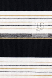 CHANEL 07S Beige Ivory Black Metallic Striped Silk Tunic Tops 40 シャネル ベージュ アイボリー ブラック メタリック ストライプ シルク チュニックトップス 即発
