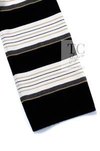 CHANEL 07S Beige Ivory Black Metallic Striped Silk Tunic Tops 40 シャネル ベージュ アイボリー ブラック メタリック ストライプ シルク チュニックトップス 即発