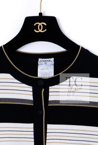 CHANEL 07S Beige Ivory Black Metallic Striped Silk Tunic Tops 40 シャネル ベージュ アイボリー ブラック メタリック ストライプ シルク チュニックトップス 即発