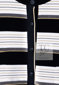 CHANEL 07S Beige Ivory Black Metallic Striped Silk Tunic Tops 40 シャネル ベージュ アイボリー ブラック メタリック ストライプ シルク チュニックトップス 即発