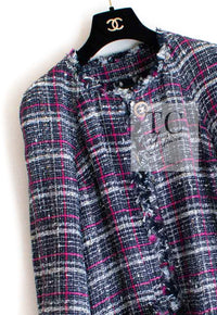 CHANEL 07S Navy White Pink Multicolor Cotton Tweed Coat 34 シャネル ネイビー ピンク ホワイト マルチカラー コットン ツイード ロング コート 即発