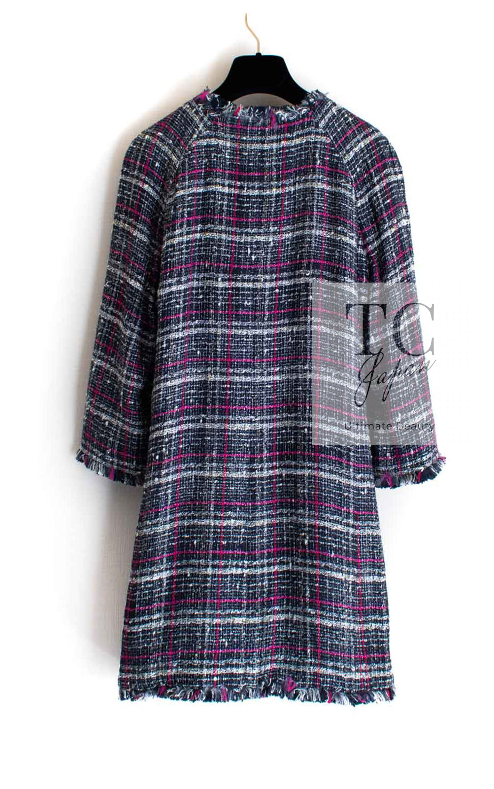CHANEL 07S Navy White Pink Multicolor Cotton Tweed Coat 34 シャネル ネイビー ピンク ホワイト マルチカラー コットン ツイード ロング コート 即発