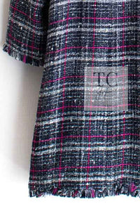 CHANEL 07S Navy White Pink Multicolor Cotton Tweed Coat 34 シャネル ネイビー ピンク ホワイト マルチカラー コットン ツイード ロング コート 即発