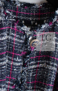 CHANEL 07S Navy White Pink Multicolor Cotton Tweed Coat 34 シャネル ネイビー ピンク ホワイト マルチカラー コットン ツイード ロング コート 即発