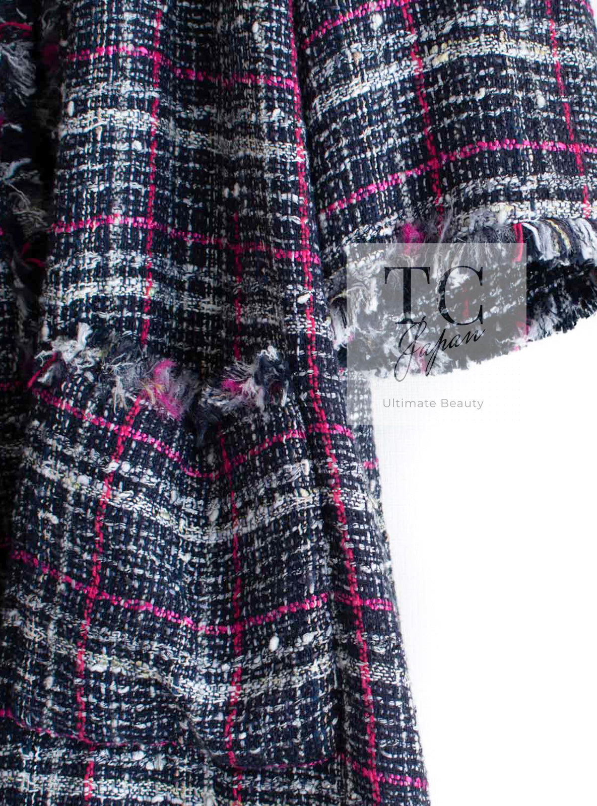 CHANEL 07S Navy White Pink Multicolor Cotton Tweed Coat 34 シャネル ネイビー ピンク ホワイト マルチカラー コットン ツイード ロング コート 即発
