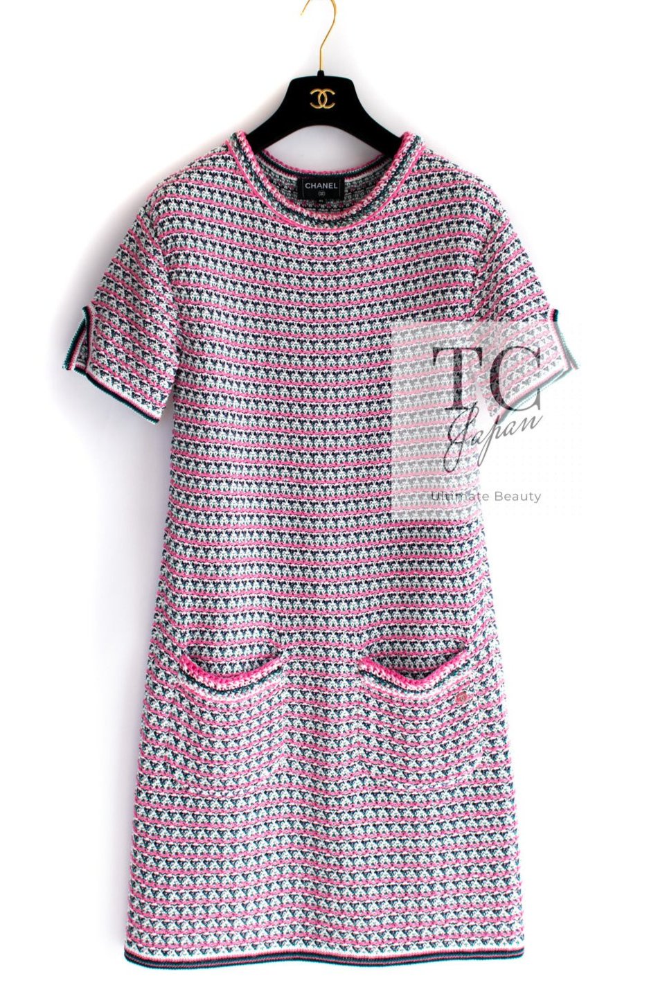 シャネル ワンピース CHANEL ピンク マルチ コットン ブレンド ニット ストレッチ 17S Pink Multi Cotton Blend  Knit Stretch Dress – TC JAPAN