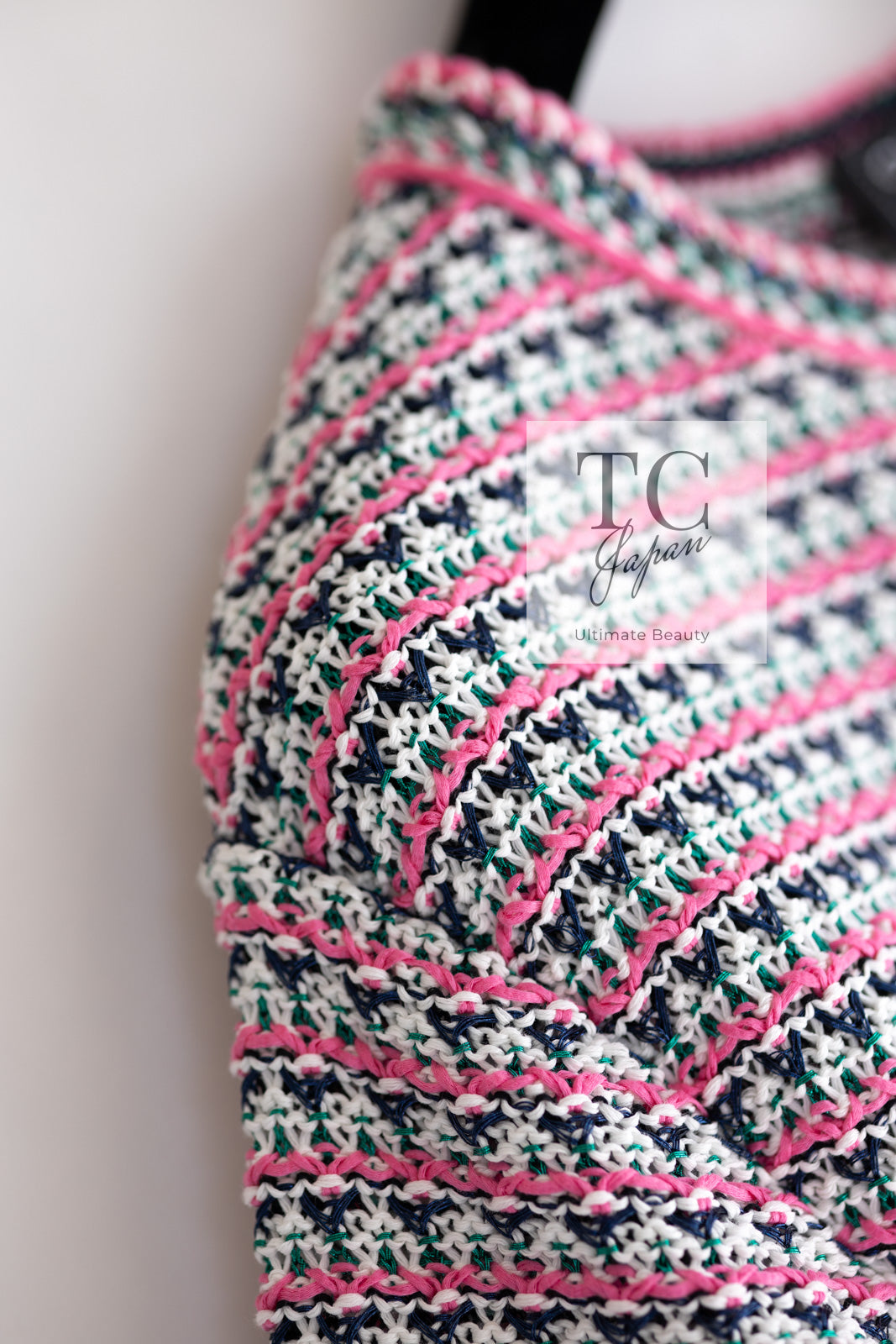 CHANEL 17S Pink Multi Cotton Blend Knit Stretch Dress 40 シャネル ピンク マルチ コットン ブレンド ニット ストレッチ ワンピース 即発