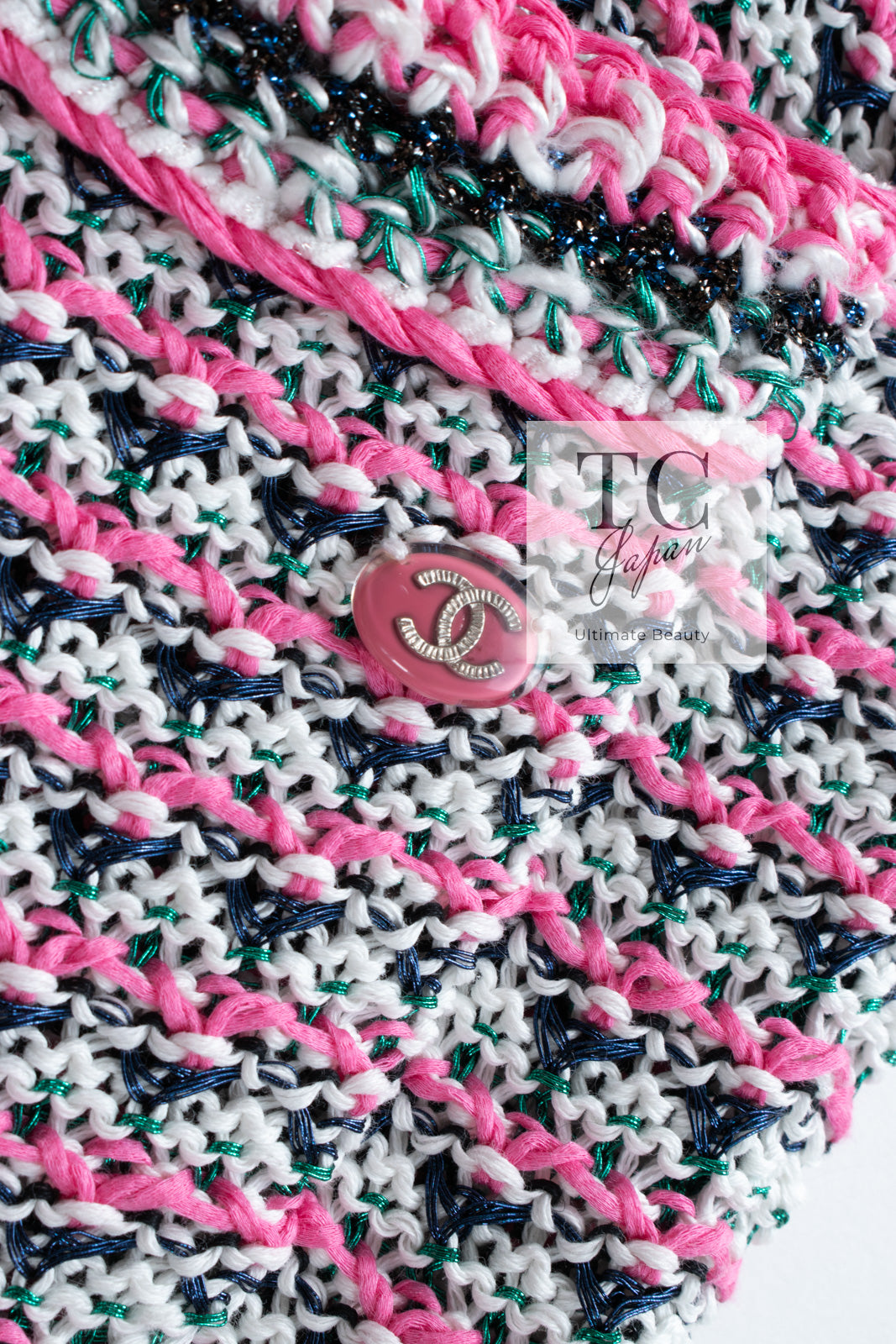 CHANEL 17S Pink Multi Cotton Blend Knit Stretch Dress 40 シャネル ピンク マルチ コットン ブレンド ニット ストレッチ ワンピース 即発