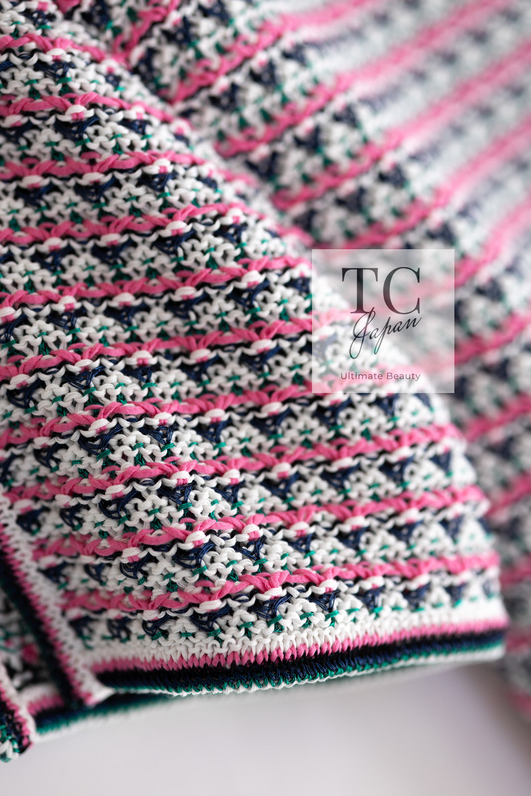 CHANEL 17S Pink Multi Cotton Blend Knit Stretch Dress 40 シャネル ピンク マルチ コットン ブレンド ニット ストレッチ ワンピース 即発