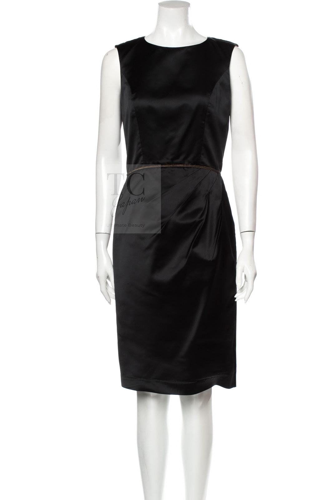 CHANEL 10C Black Gold Line Silk Sleeveless Dress 34 シャネル ブラック ゴールドライン サテン シルク ワンピース 即発