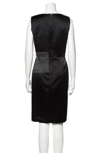 CHANEL 10C Black Gold Line Silk Sleeveless Dress 34 シャネル ブラック ゴールドライン サテン シルク ワンピース 即発