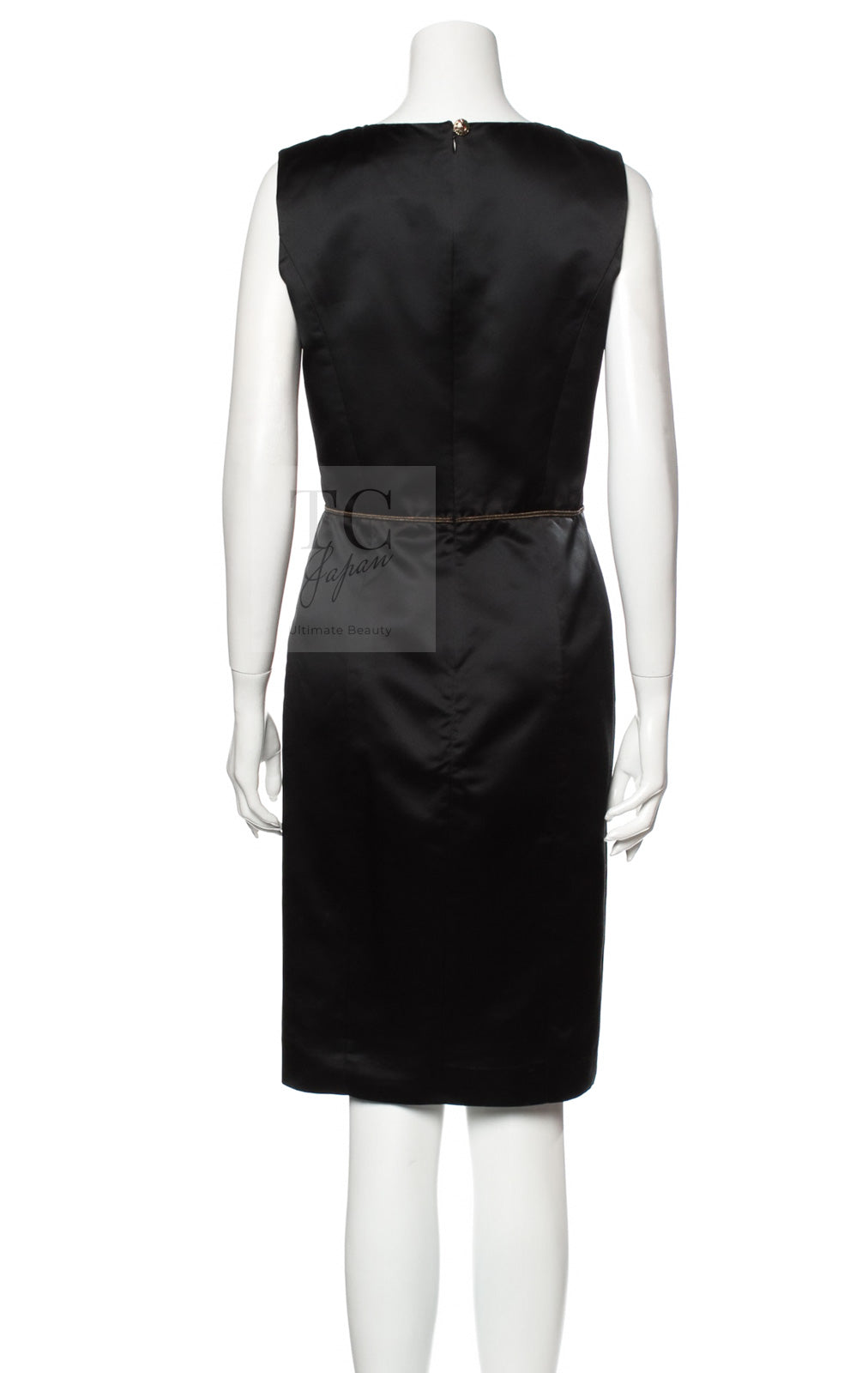 CHANEL 10C Black Gold Line Silk Sleeveless Dress 34 シャネル ブラック ゴールドライン サテン シルク ワンピース 即発