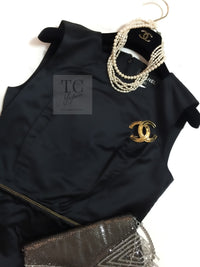 CHANEL 10C Black Gold Line Silk Sleeveless Dress 34 シャネル ブラック ゴールドライン サテン シルク ワンピース 即発