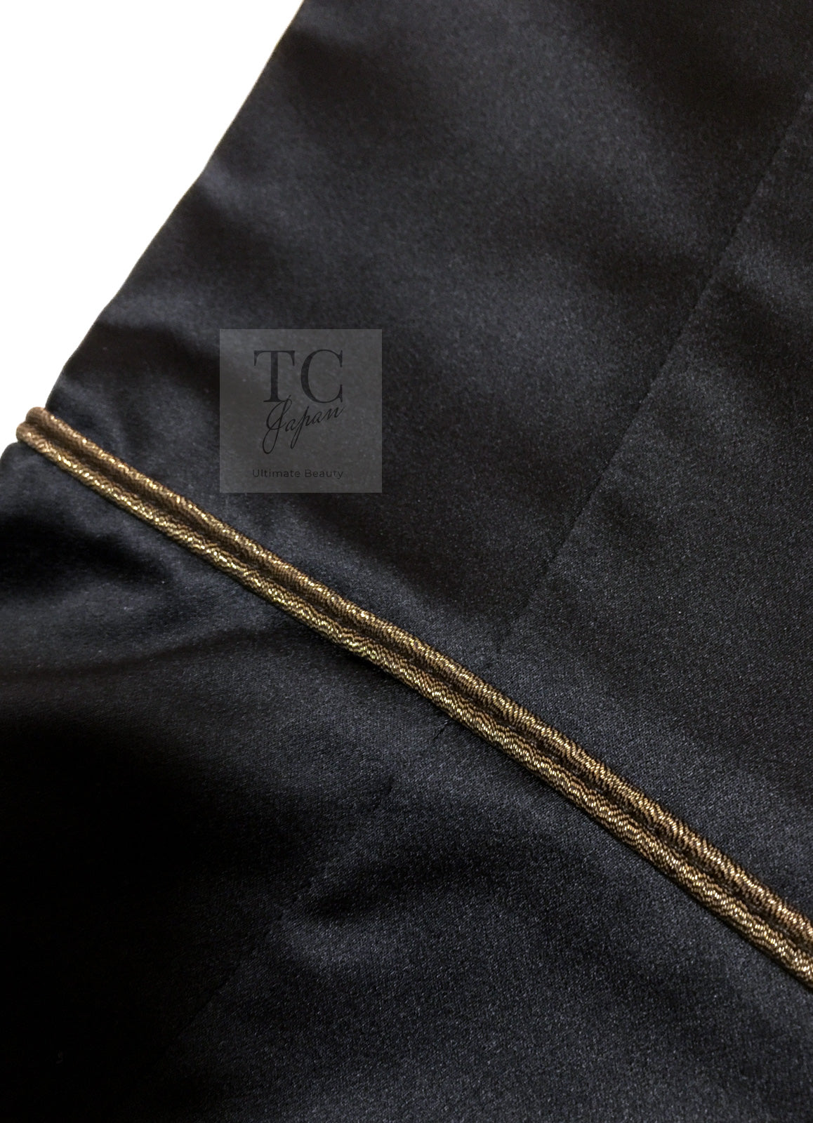 CHANEL 10C Black Gold Line Silk Sleeveless Dress 34 シャネル ブラック ゴールドライン サテン シルク ワンピース 即発
