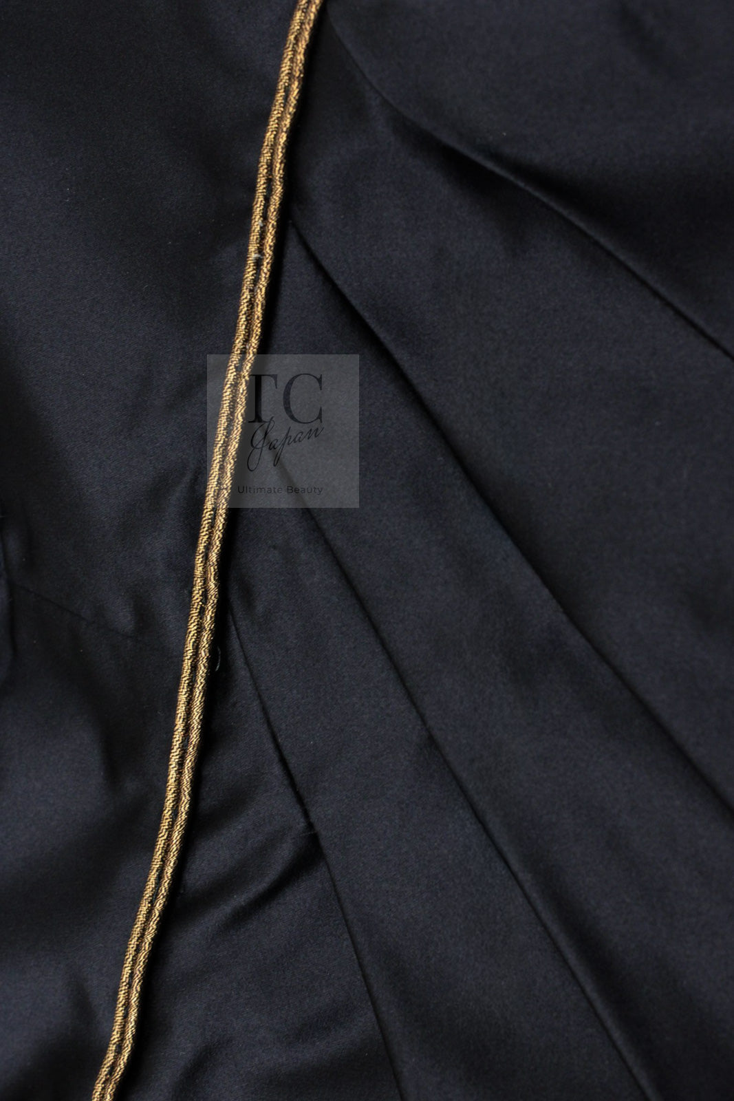 CHANEL 10C Black Gold Line Silk Sleeveless Dress 34 シャネル ブラック ゴールドライン サテン シルク ワンピース 即発