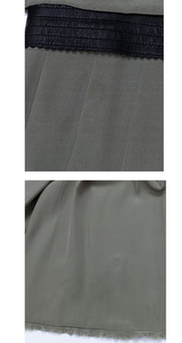 CHANEL 08A Olive Silk Leather Trim Pleated Dress 38 シャネル オリーブ シルク カーフ レザー トリム プリーツ ワンピース 即発