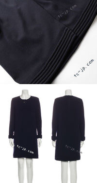 CHANEL 12A Navy Gripoix Button Wool Jersey Knit Dress 34 36 シャネル ネイビー グリポワ宝石 ボタン ウール ジャージ ニット ワンピース 即発 - TC JAPAN