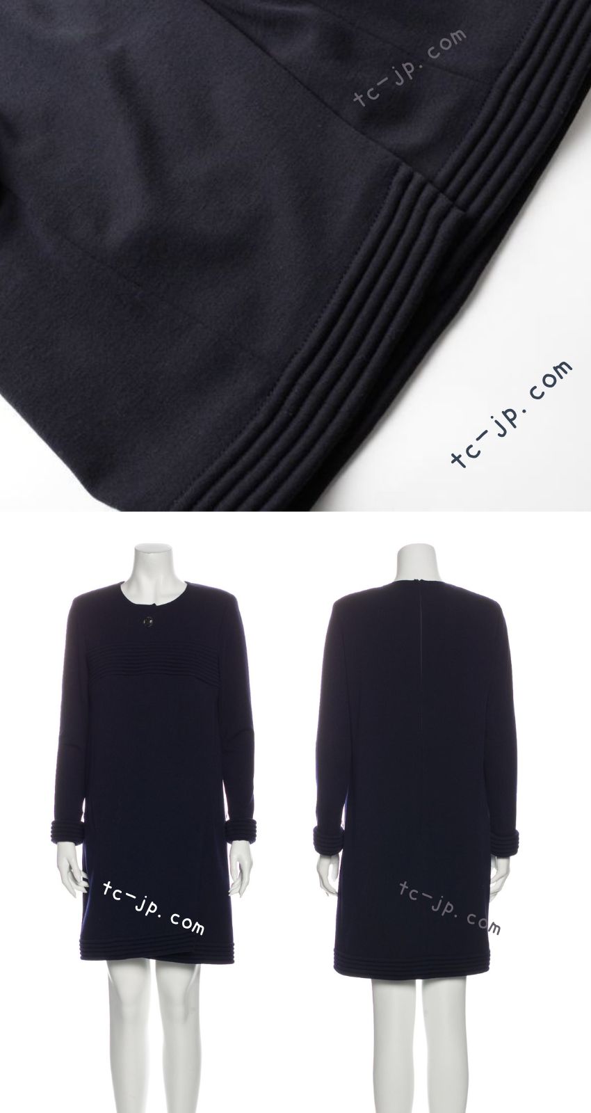 CHANEL 12A Navy Gripoix Button Wool Jersey Knit Dress 34 36 シャネル ネイビー グリポワ宝石 ボタン ウール ジャージ ニット ワンピース 即発 - TC JAPAN